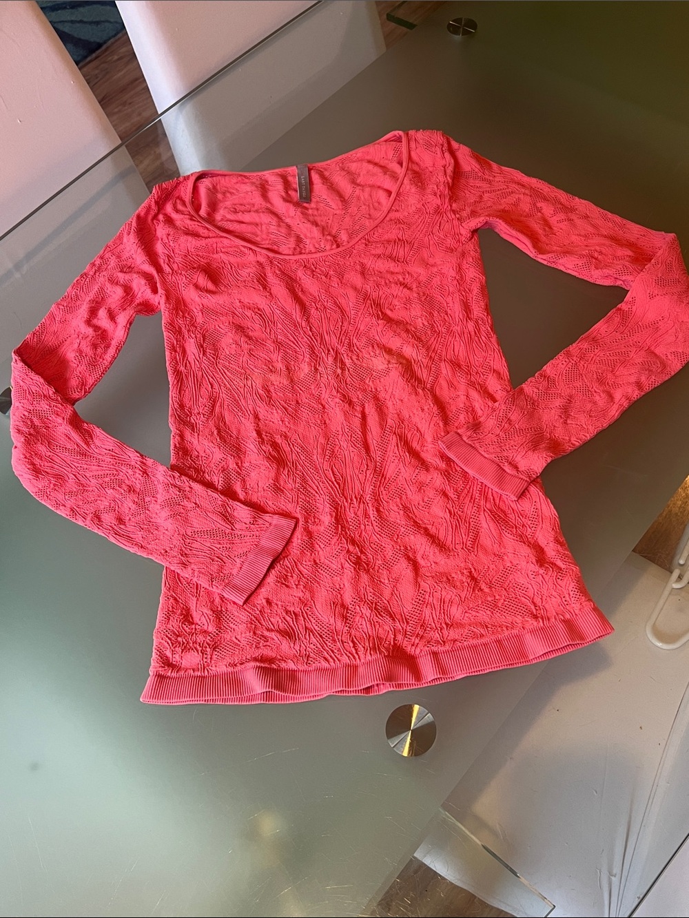 Last Tango Coral Textured Long-Sleeve Scoop Neck Top